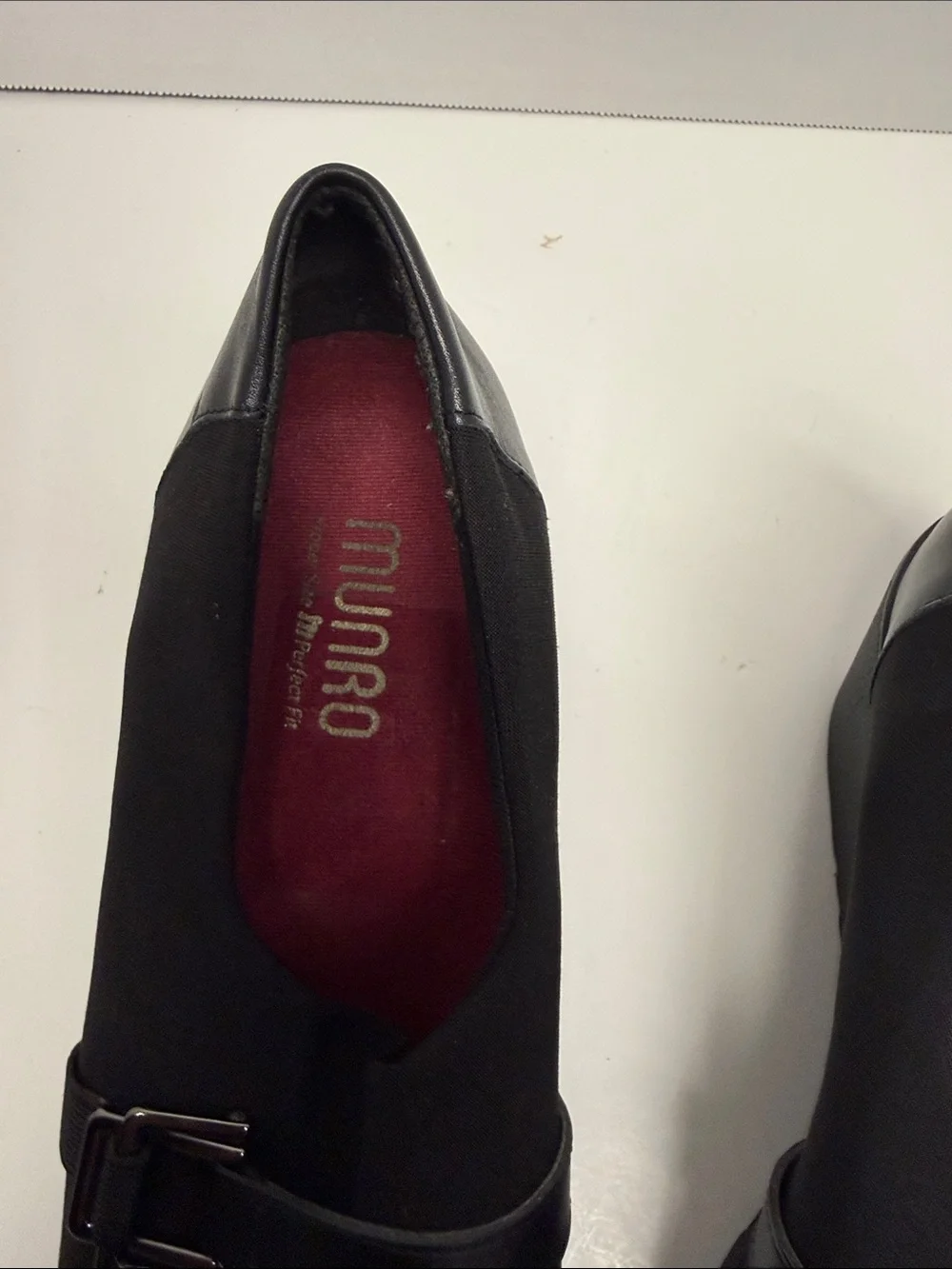 Munro Black Slip-On Loafer with Decorative Buckle